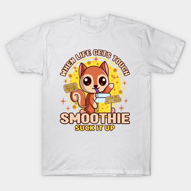 Smoothie - Cute Kawaii Squirrel Drinking Smoothie Cartoon T-Shirt by Eluvity